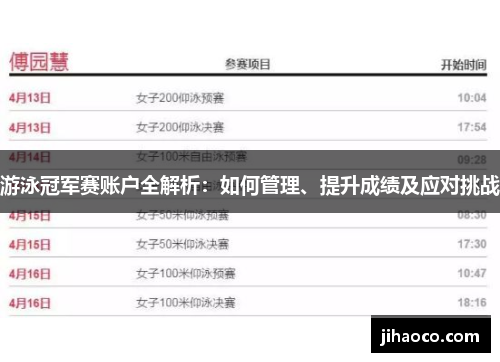 游泳冠军赛账户全解析：如何管理、提升成绩及应对挑战